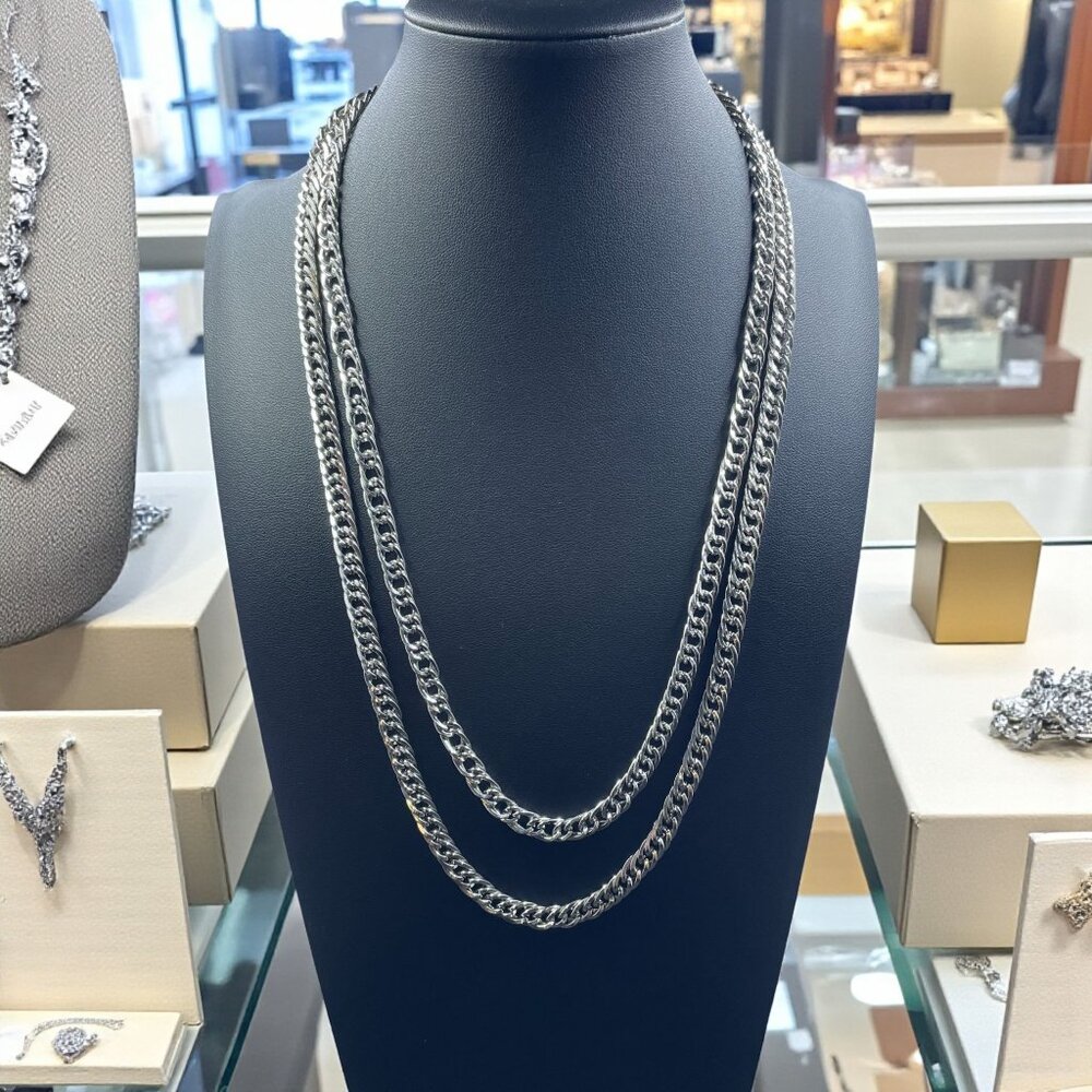 Silver Tone Layered Cuban Chain Necklace‎ Minimalist Streetwear Unisex Y2K Trend